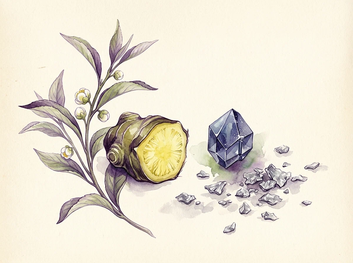 Botanische illustratie van groene thee - plantaardig supplement ingrediënt voor dagelijks welzijn